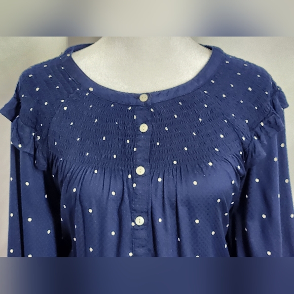 a.n.a. brand size S blue long sleeve top with ruffled shoulders - Picture 2 of 4